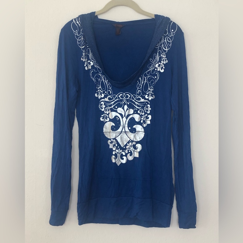 Dereon Blue & Silver Hooded Tunic size M